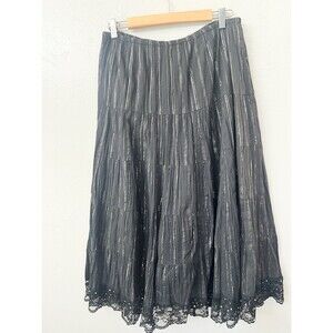 Vintage 90s Black Maxi Skirt Medium Tiered Boho Goth Whimsigoth Dark Fairy Broom